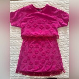 Girls Hot Pink Swim Coverup with Fringe Trim, Size Large